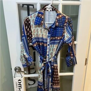 Velzera Maxi button Down Dress 3/4 Sleeves With Tie Wrap  Sz S Size Paisley